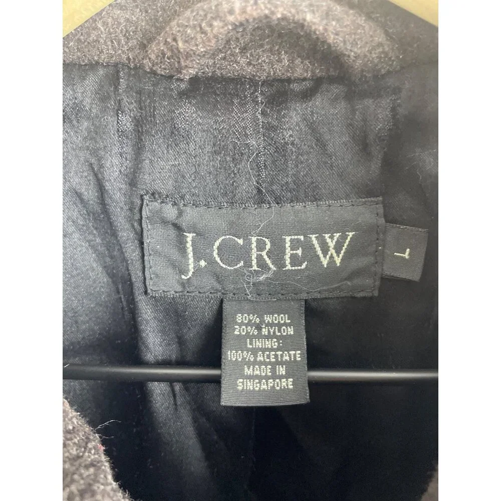 J. Crew Men's Large Wool Blend Double Breasted Gray Brown Winter Pea Coat Preppy